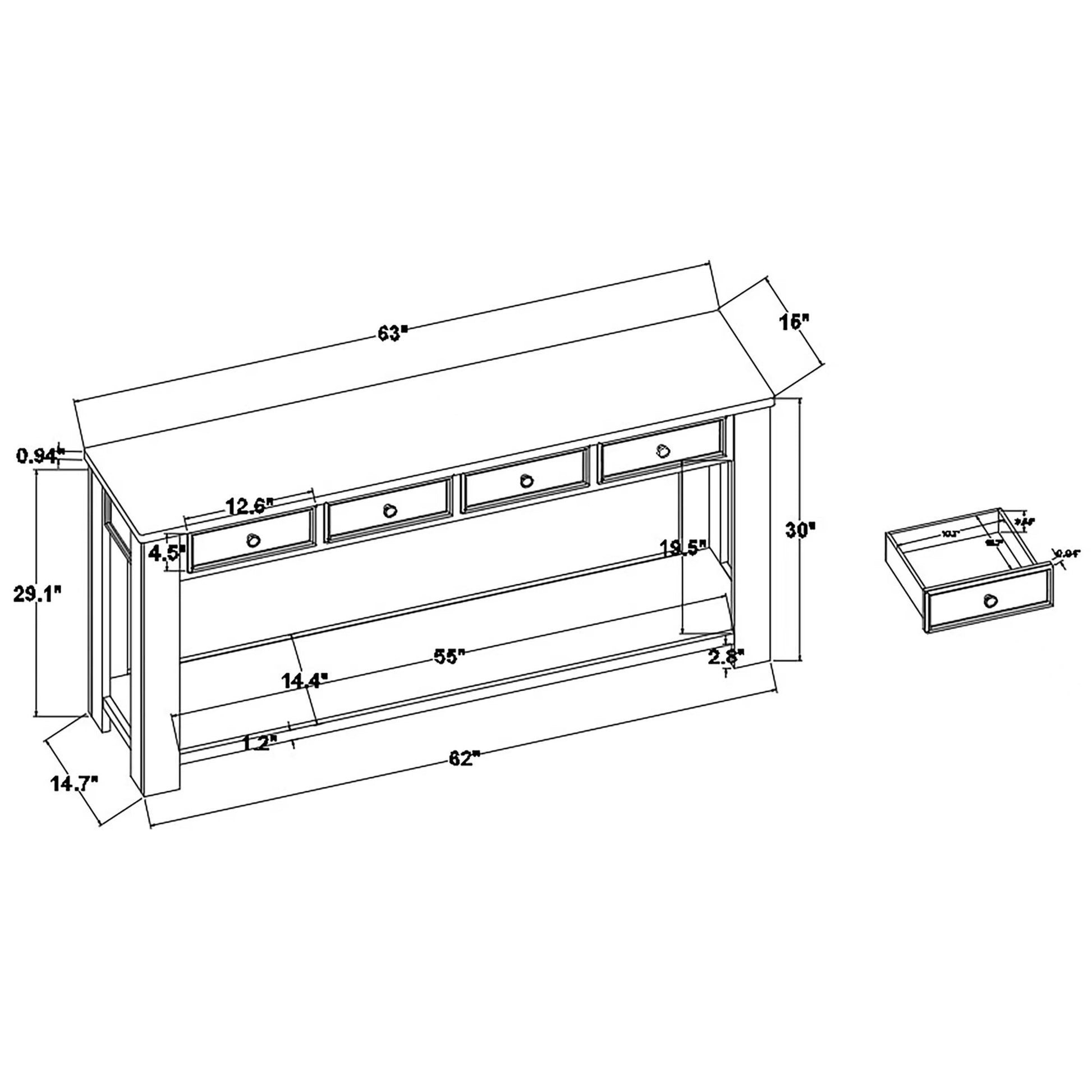 63" Pine Wood Console Table With 4 Drawers And 1 Bottom Shelf For Entryway Hallway Easy Assembly 63 Inch Long Sofa Table Dark Blue Blue Pine