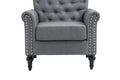 Mid Century Modern Accent Chair, Linen Armchair W Tufted Back Wood Legs, Upholstered Lounge Arm Chair Single Sofa For Living Room Bedroom, Gray Gray Foam Linen
