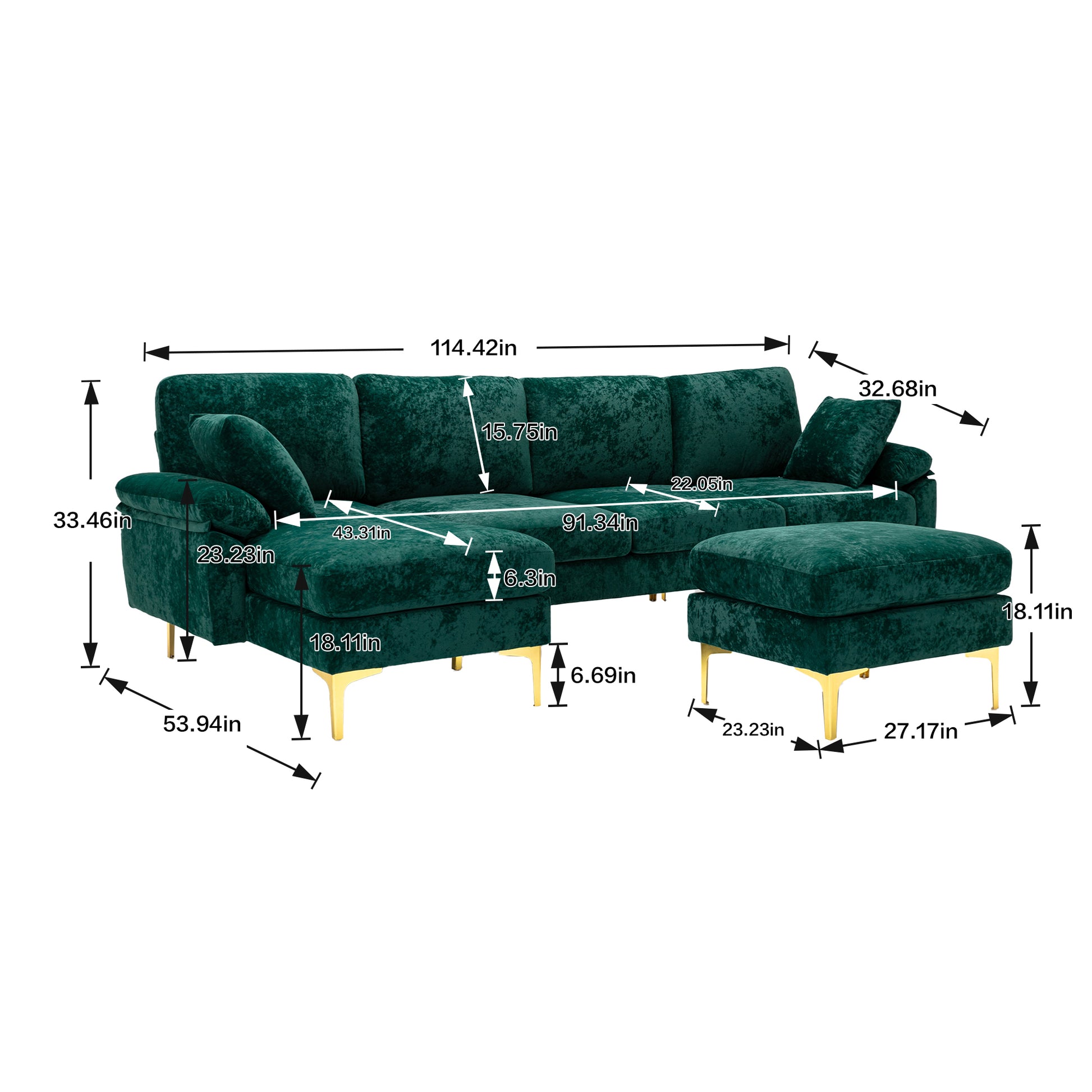 Coolmore U Shape Sectional Sofa With Ottomanreversible Sofa Couch For Living Room,Spacious Furniture,Durable Couch Removable And Machine Washable Cover Emerald Velvet Emerald Primary Living Space Foam Velvet 4 Seat