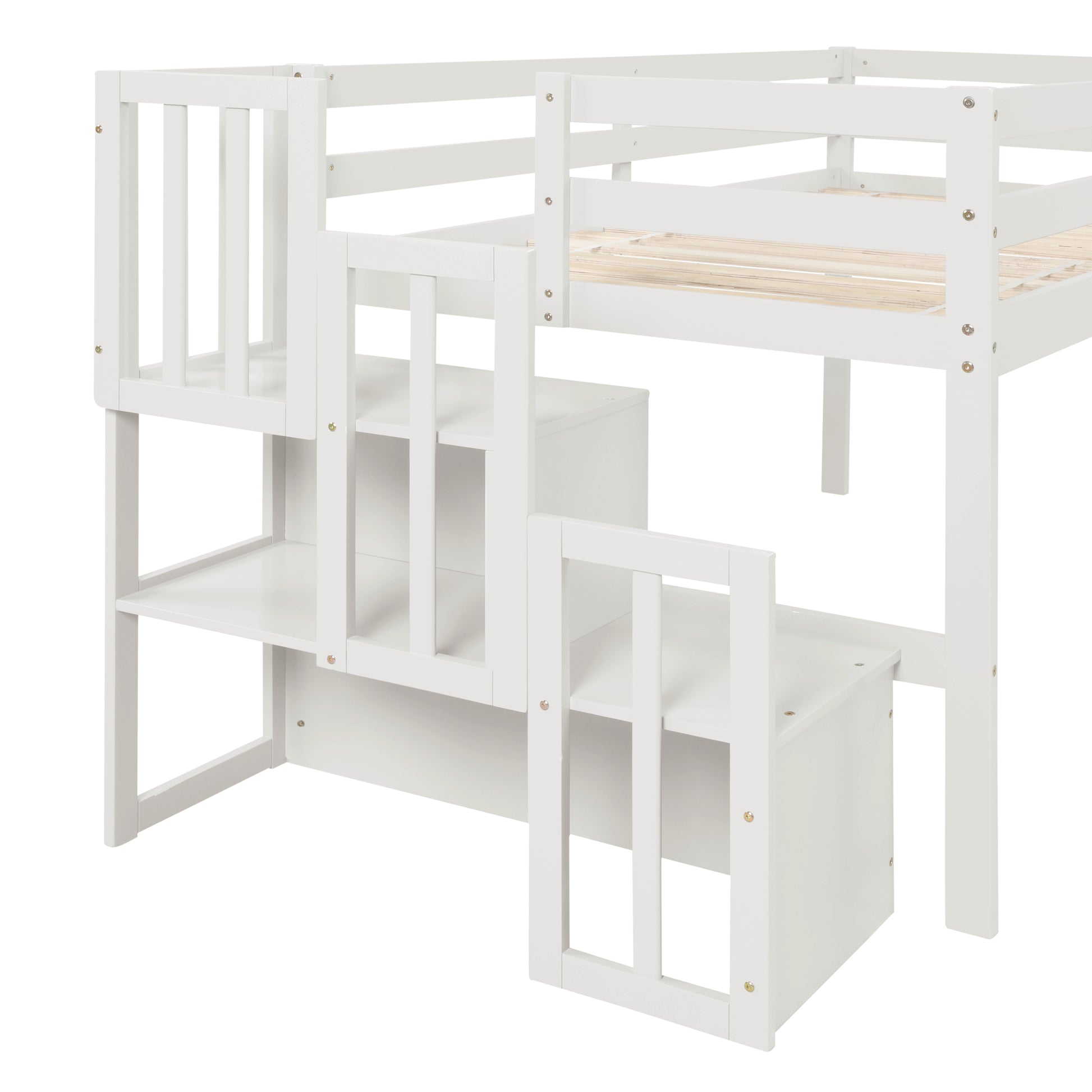 Loft Bed With Staircasewhite Twin White Pine