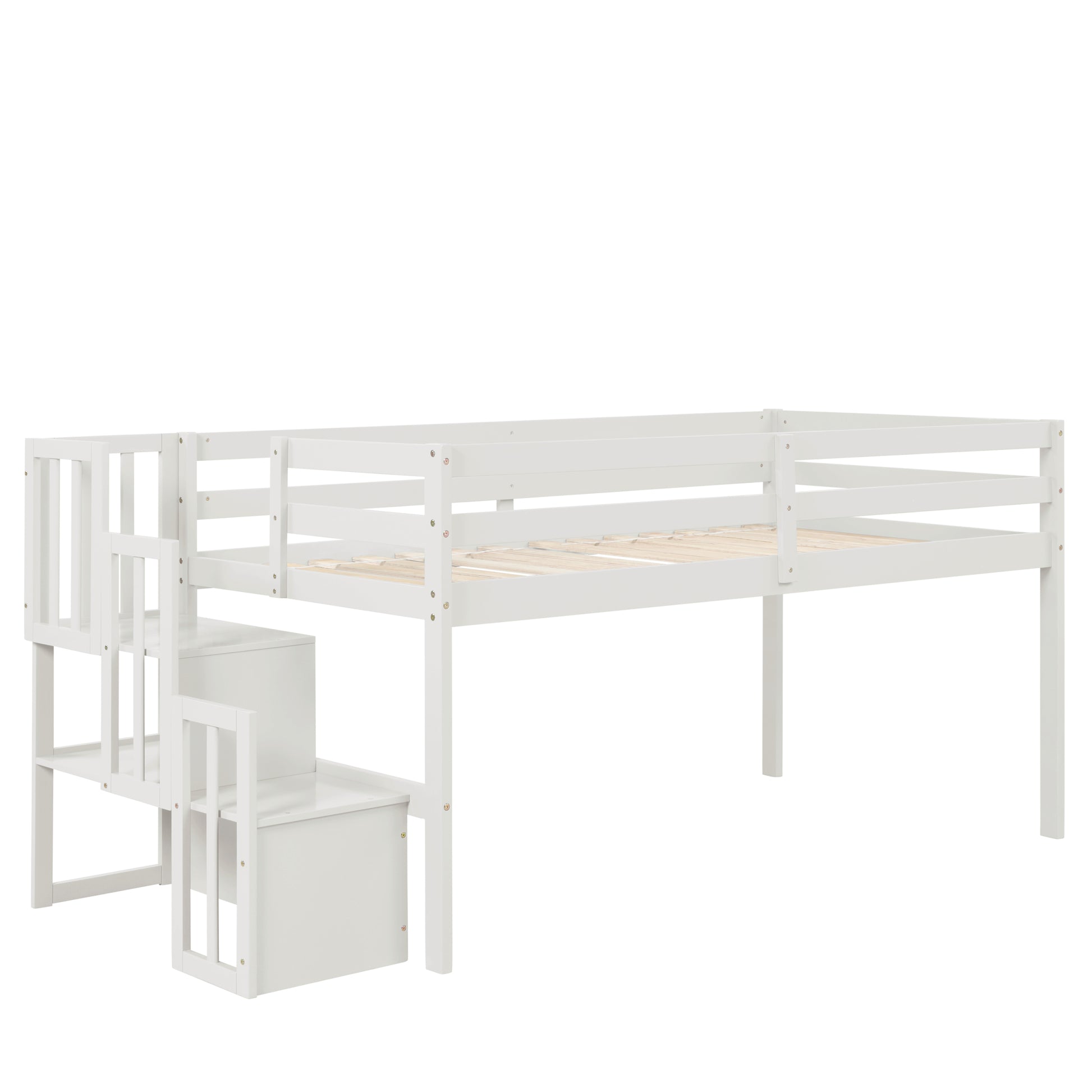 Loft Bed With Staircasewhite Twin White Pine