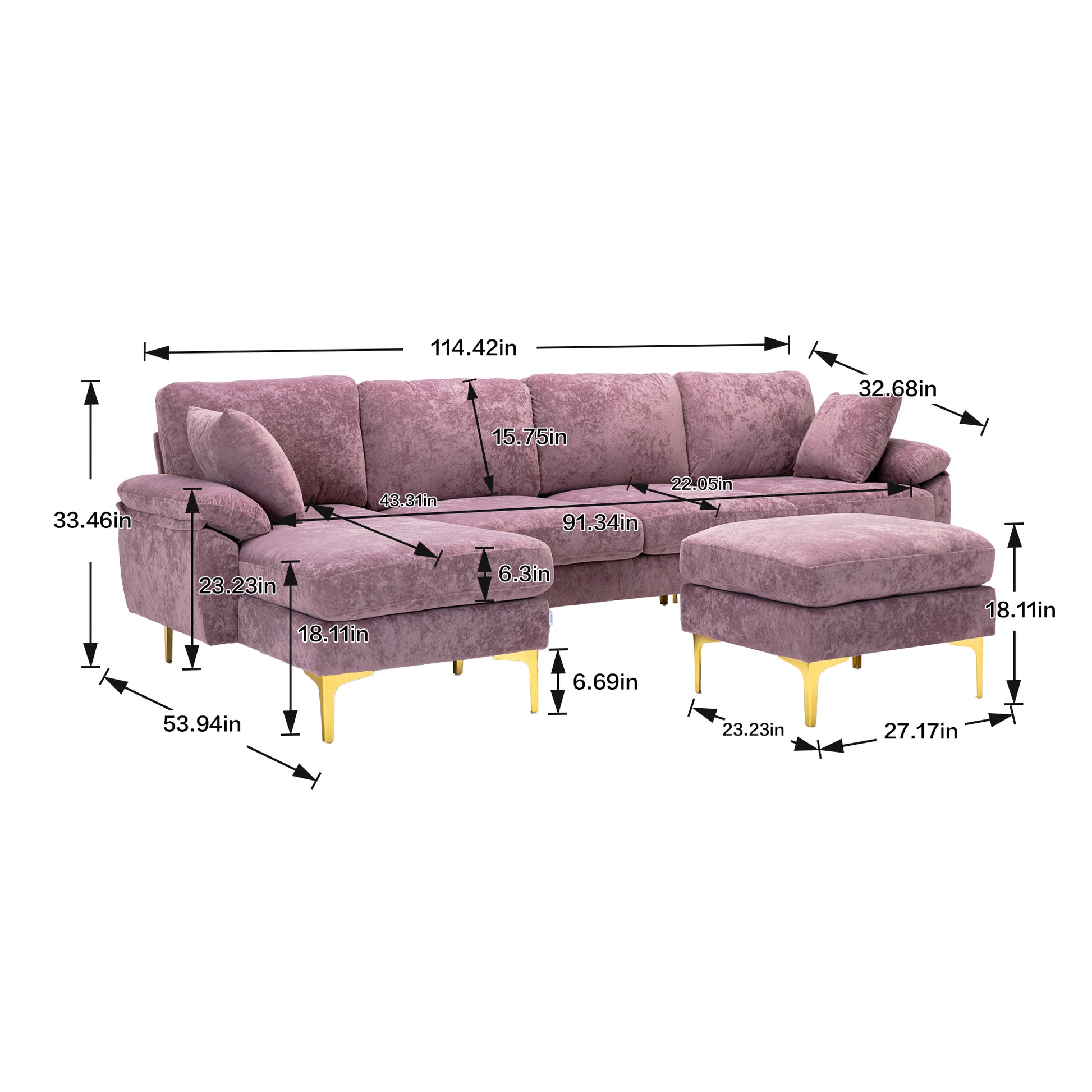 Coolmore U Shape Sectional Sofa With Ottomanreversible Sofa Couch For Living Room,Spacious Furniture,Durable Couch Removable And Machine Washable Cover Purple Velvet Purple Primary Living Space Foam Velvet 4 Seat