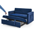 Loveseats Sofa Bed With Pull Out Bed,Adjsutable Back And Two Arm Pocket,Blue 54.5