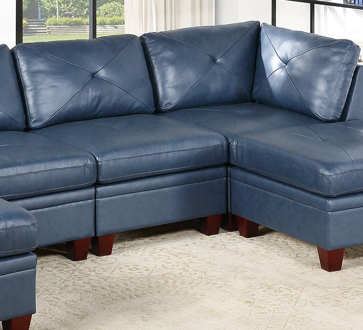 Contemporary Genuine Leather 1Pc Armless Chair Ink Blue Color Tufted Seat Living Room Furniture Blue Primary Living Space Contemporary,Modern Genuine Leather