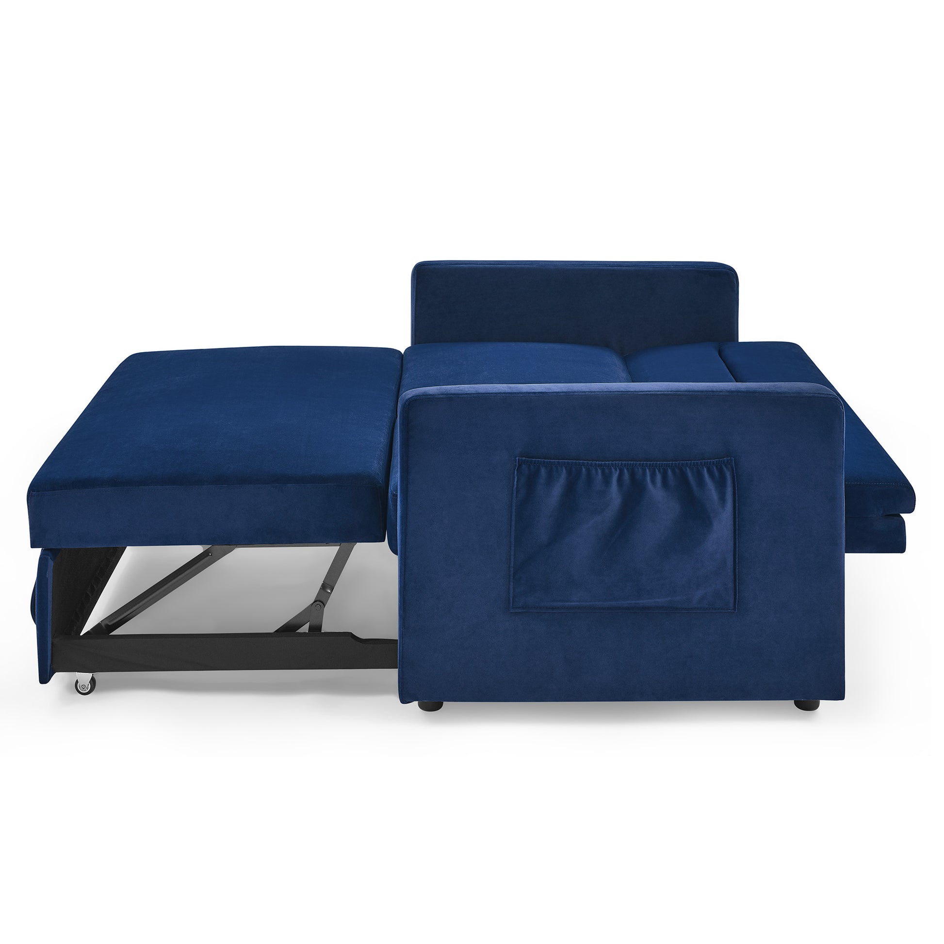 Loveseats Sofa Bed With Pull Out Bed,Adjsutable Back And Two Arm Pocket,Blue 54.5"X33"X31.5" Blue Velvet