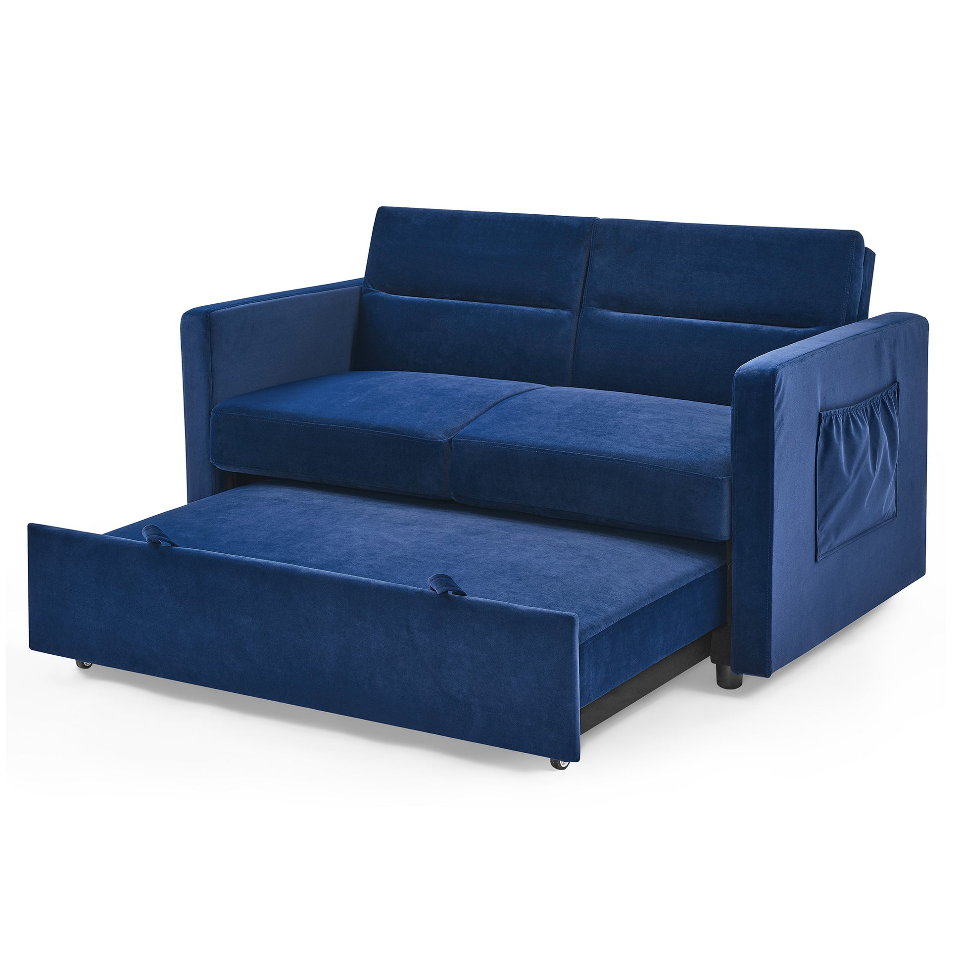 Loveseats Sofa Bed With Pull Out Bed,Adjsutable Back And Two Arm Pocket,Blue 54.5"X33"X31.5" Blue Velvet