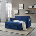 Loveseats Sofa Bed With Pull Out Bed,Adjsutable Back And Two Arm Pocket,Blue 54.5