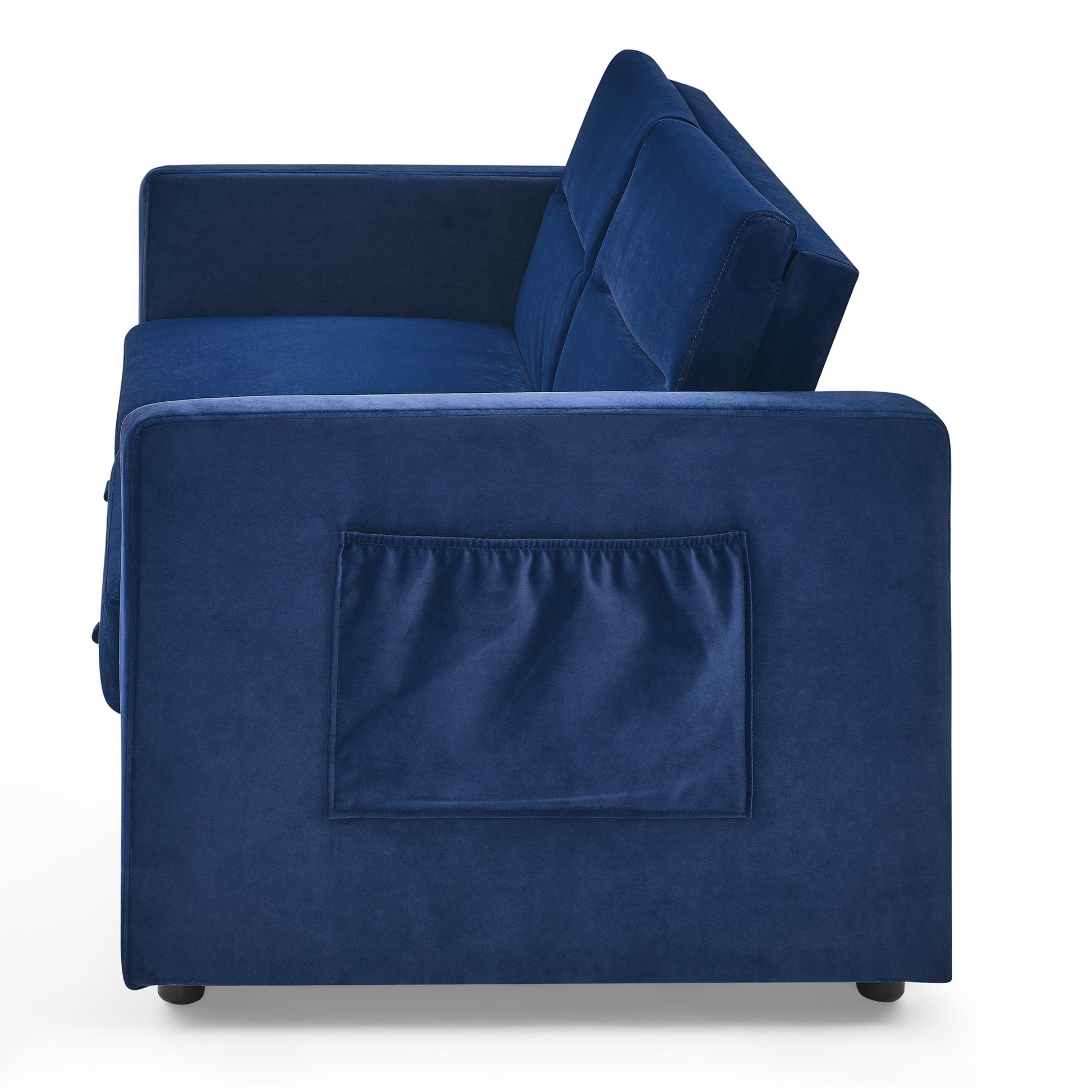 Loveseats Sofa Bed With Pull Out Bed,Adjsutable Back And Two Arm Pocket,Blue 54.5"X33"X31.5" Blue Velvet