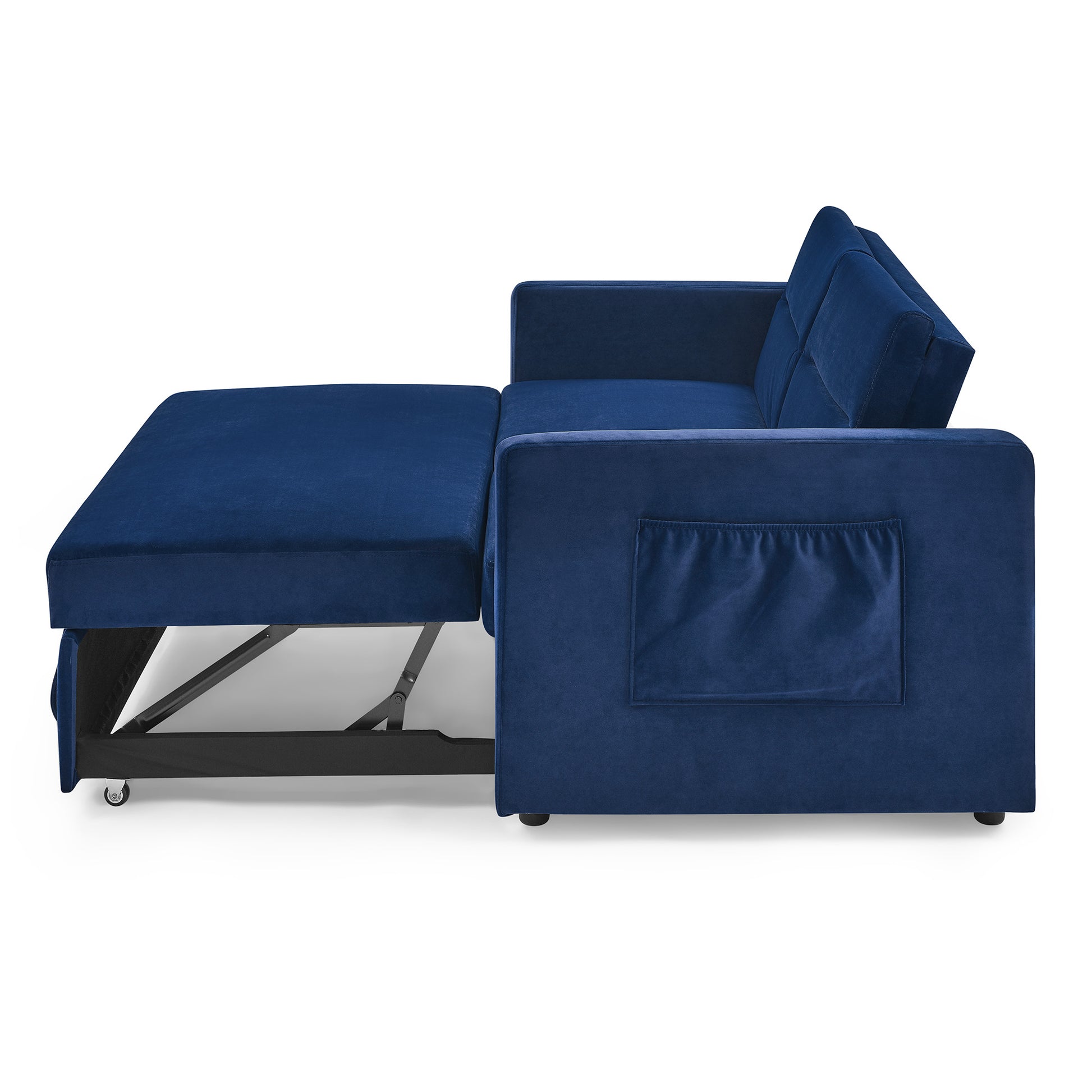 Loveseats Sofa Bed With Pull Out Bed,Adjsutable Back And Two Arm Pocket,Blue 54.5"X33"X31.5" Blue Velvet