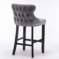 Contemporary Velvet Upholstered Wing Back Barstools With Button Tufted Decoration And Wooden Legs, And Chrome Trim, Leisure Style Bar Chairs,Bar Stools, Set Of 2 Gray ,Sw1824Gy Gray Foam Velvet