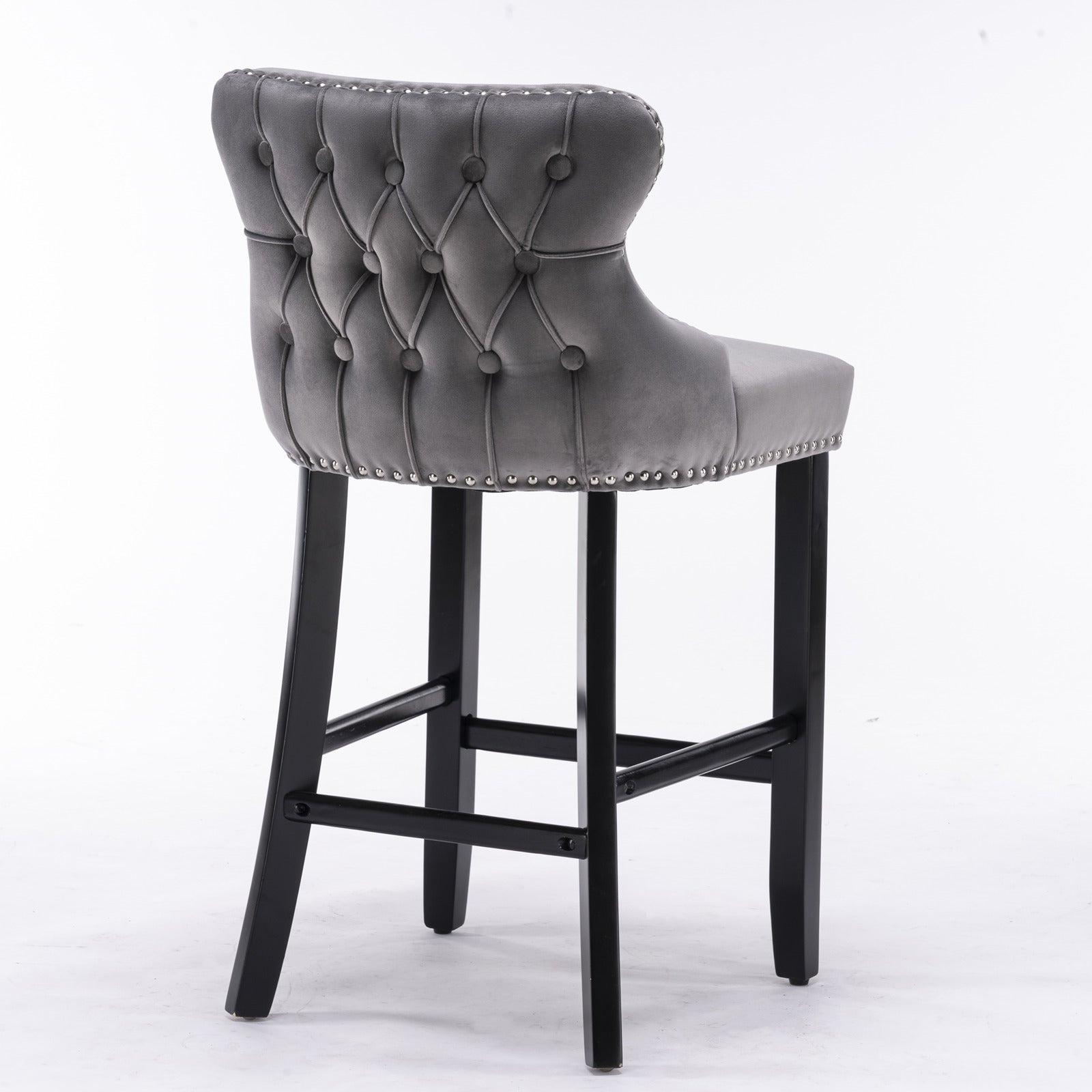 Contemporary Velvet Upholstered Wing Back Barstools With Button Tufted Decoration And Wooden Legs, And Chrome Trim, Leisure Style Bar Chairs,Bar Stools, Set Of 2 Gray ,Sw1824Gy Gray Foam Velvet