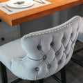 Contemporary Velvet Upholstered Wing Back Barstools With Button Tufted Decoration And Wooden Legs, And Chrome Trim, Leisure Style Bar Chairs,Bar Stools, Set Of 2 Gray ,Sw1824Gy Gray Foam Velvet