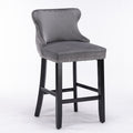 Contemporary Velvet Upholstered Wing Back Barstools With Button Tufted Decoration And Wooden Legs, And Chrome Trim, Leisure Style Bar Chairs,Bar Stools, Set Of 2 Gray ,Sw1824Gy Gray Foam Velvet