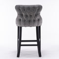 Contemporary Velvet Upholstered Wing Back Barstools With Button Tufted Decoration And Wooden Legs, And Chrome Trim, Leisure Style Bar Chairs,Bar Stools, Set Of 2 Gray ,Sw1824Gy Gray Foam Velvet