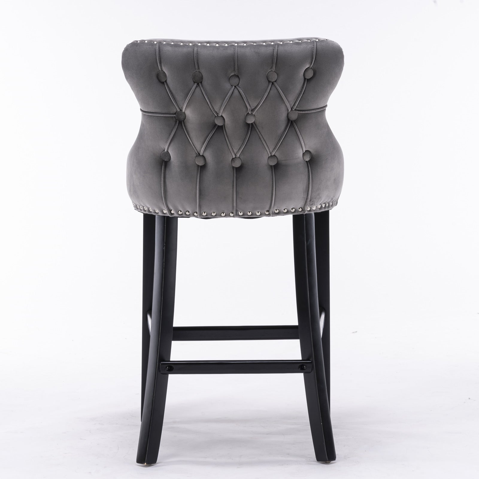 Contemporary Velvet Upholstered Wing Back Barstools With Button Tufted Decoration And Wooden Legs, And Chrome Trim, Leisure Style Bar Chairs,Bar Stools, Set Of 2 Gray ,Sw1824Gy Gray Foam Velvet