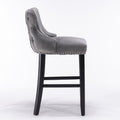 Contemporary Velvet Upholstered Wing Back Barstools With Button Tufted Decoration And Wooden Legs, And Chrome Trim, Leisure Style Bar Chairs,Bar Stools, Set Of 2 Gray ,Sw1824Gy Gray Foam Velvet