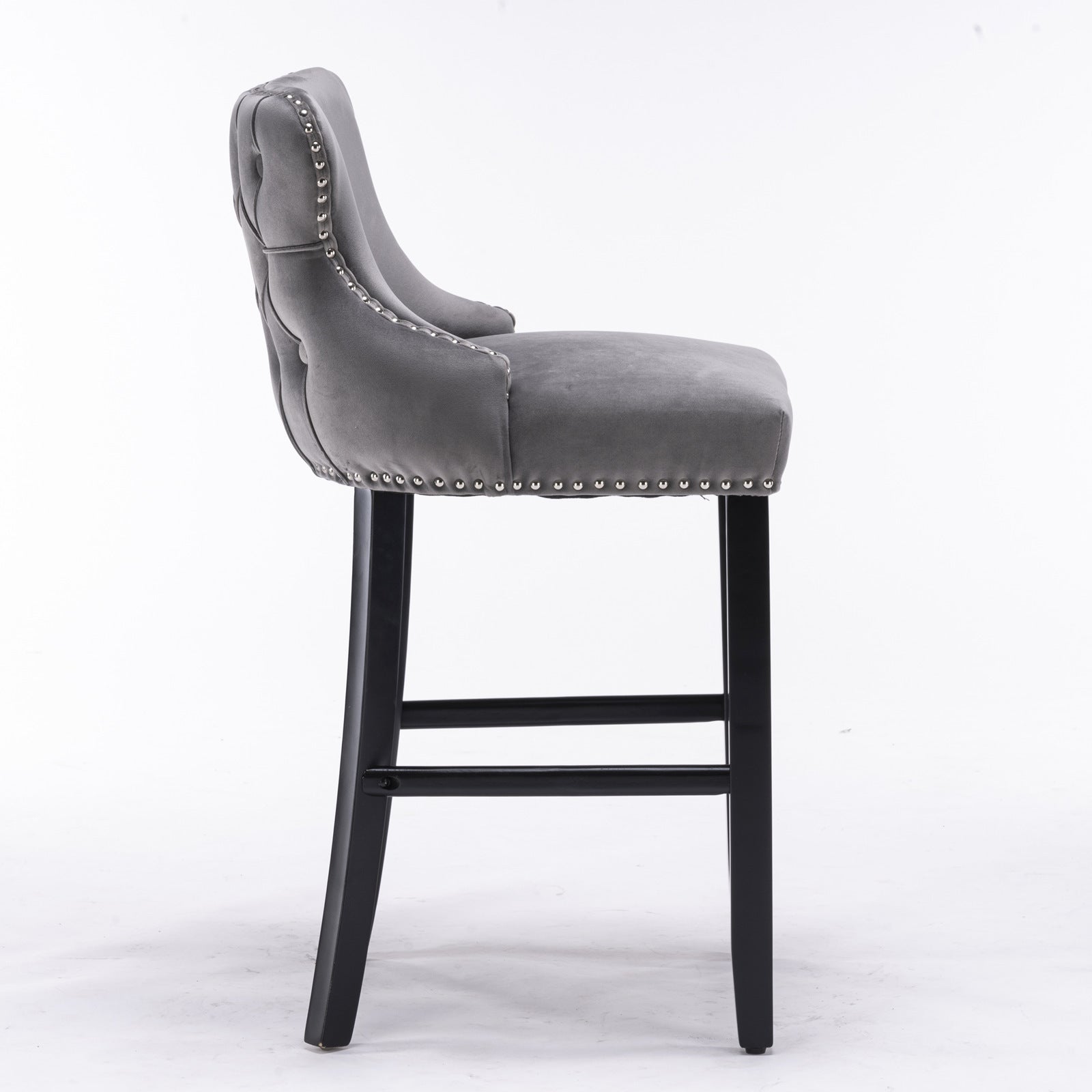Contemporary Velvet Upholstered Wing Back Barstools With Button Tufted Decoration And Wooden Legs, And Chrome Trim, Leisure Style Bar Chairs,Bar Stools, Set Of 2 Gray ,Sw1824Gy Gray Foam Velvet
