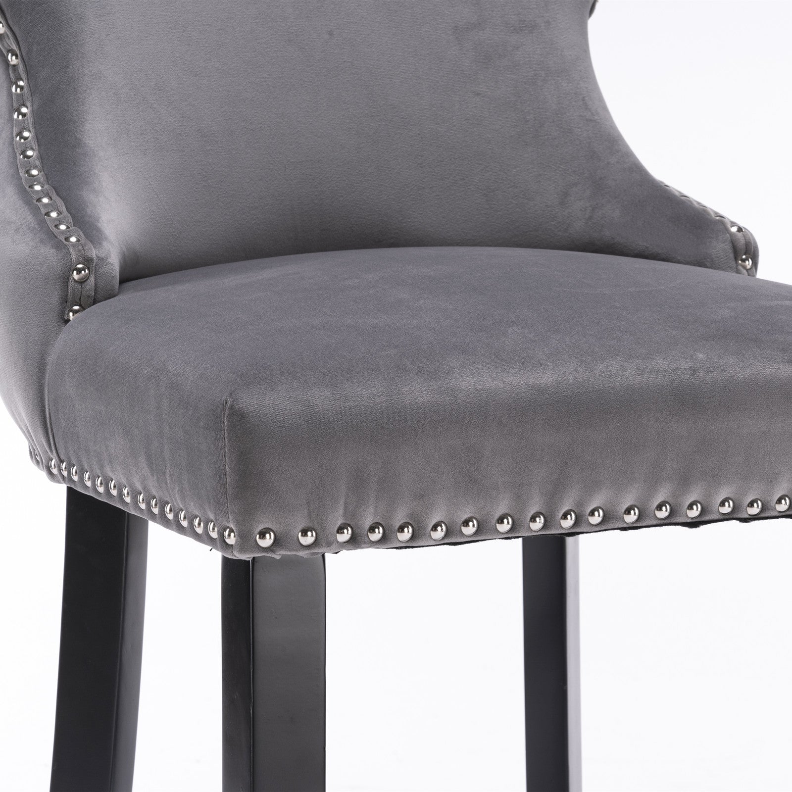 Contemporary Velvet Upholstered Wing Back Barstools With Button Tufted Decoration And Wooden Legs, And Chrome Trim, Leisure Style Bar Chairs,Bar Stools, Set Of 2 Gray ,Sw1824Gy Gray Foam Velvet