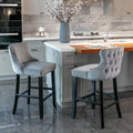 Contemporary Velvet Upholstered Wing Back Barstools With Button Tufted Decoration And Wooden Legs, And Chrome Trim, Leisure Style Bar Chairs,Bar Stools, Set Of 2 Gray ,Sw1824Gy Gray Foam Velvet
