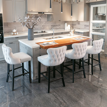 Contemporary Velvet Upholstered Wing Back Barstools With Button Tufted Decoration And Wooden Legs, And Chrome Trim, Leisure Style Bar Chairs,Bar Stools, Set Of 4 Beige ,Sw1824Bgx2 Cartons Beige Dining Room American Design Foam Velvet