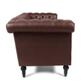 83.66 Inch Width Traditional Square Arm Removable Cushion 3 Seater Sofa Dark Brown Pu Pu