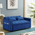 Modern Velvet Convertible Loveseat Sleeper Sofa Couch With Adjustable Backrest, 2 Seater Sofa With Pull Out Bed With 2 Lumbar Pillows For Small Living Room & Apartment Blue Foam Velvet