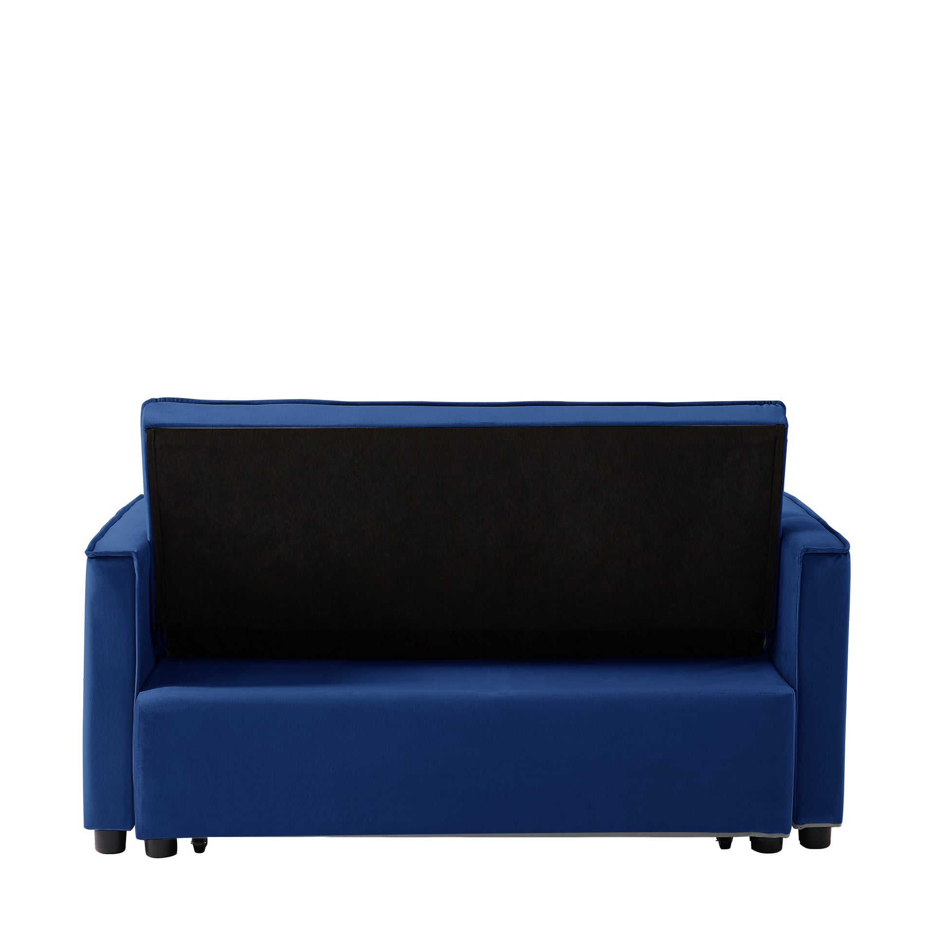 Modern Velvet Convertible Loveseat Sleeper Sofa Couch With Adjustable Backrest, 2 Seater Sofa With Pull Out Bed With 2 Lumbar Pillows For Small Living Room & Apartment Blue Foam Velvet