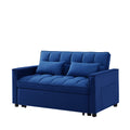 Modern Velvet Convertible Loveseat Sleeper Sofa Couch With Adjustable Backrest, 2 Seater Sofa With Pull Out Bed With 2 Lumbar Pillows For Small Living Room & Apartment Blue Foam Velvet