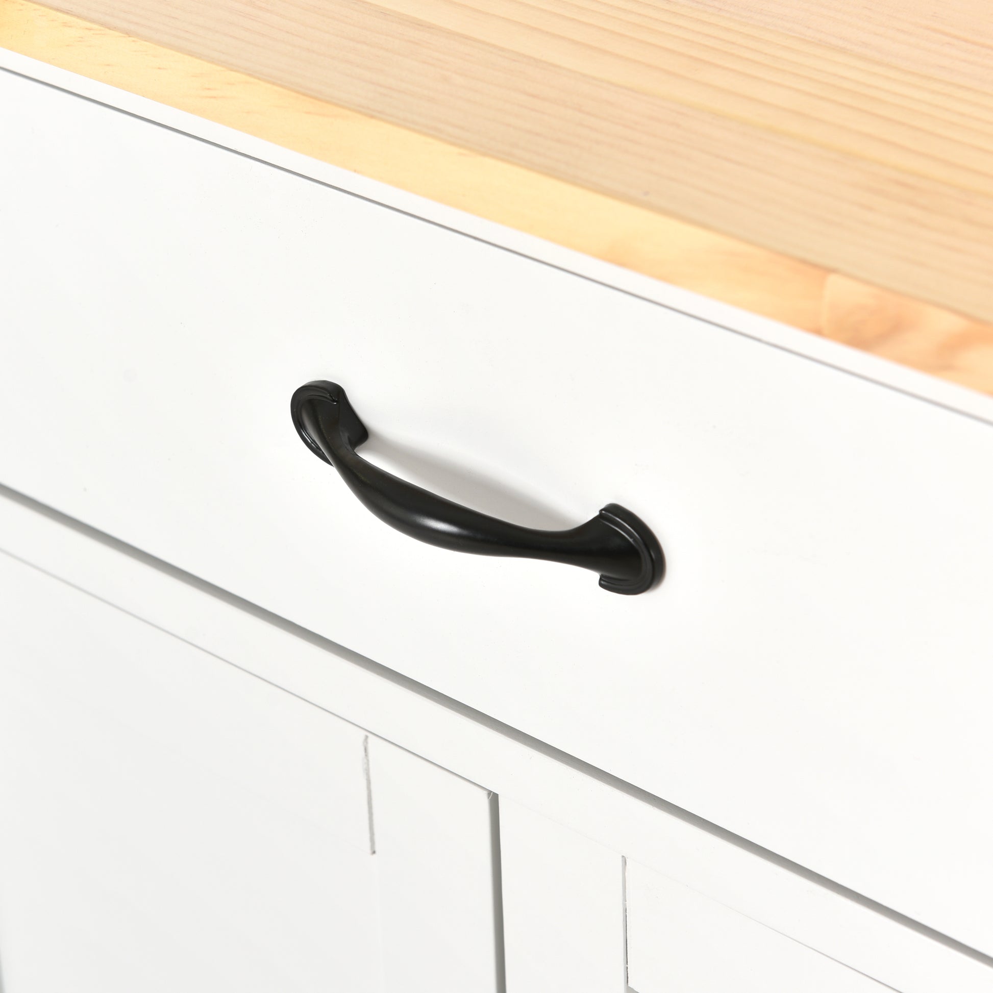 Kitchen Island Cart With Solid Wood Top And Locking Wheels,54.3 Inch Width,4 Door Cabinet And Two Drawers,Spice Rack, Towel Rack White White Mdf