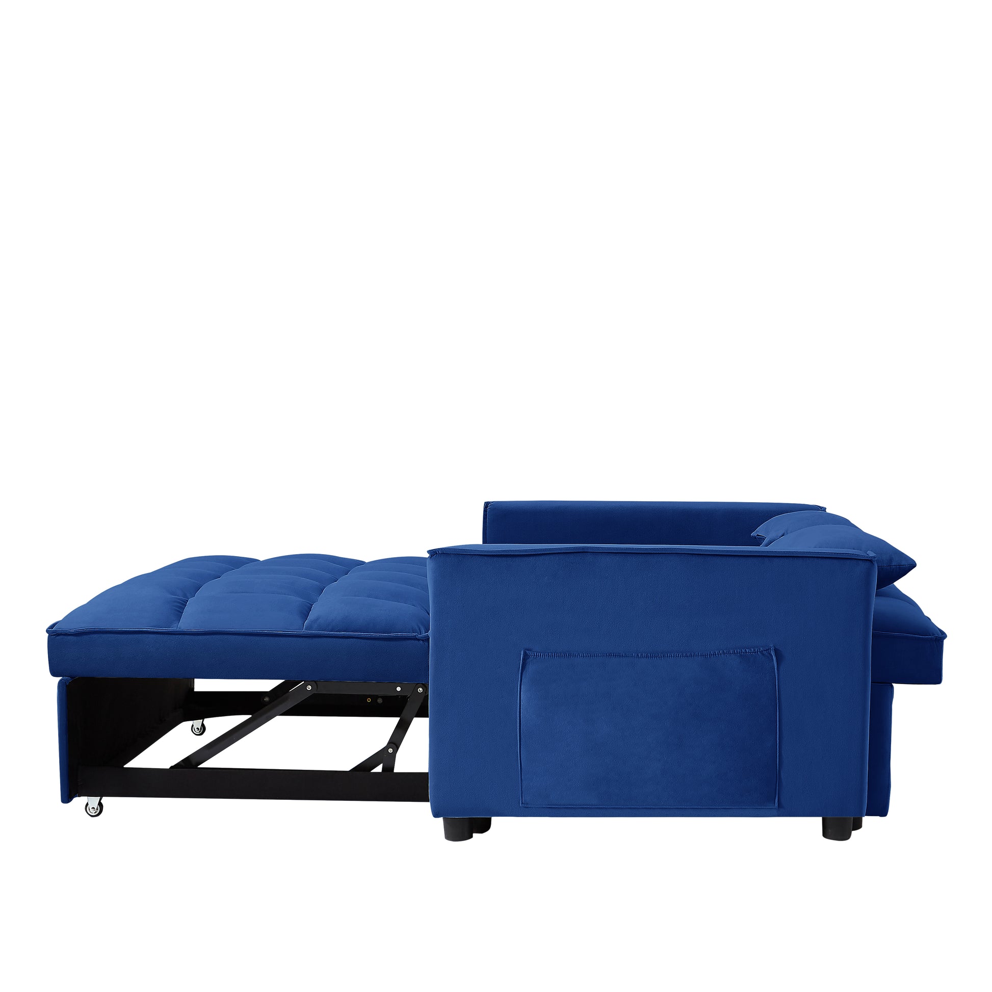 Modern Velvet Convertible Loveseat Sleeper Sofa Couch With Adjustable Backrest, 2 Seater Sofa With Pull Out Bed With 2 Lumbar Pillows For Small Living Room & Apartment Blue Foam Velvet