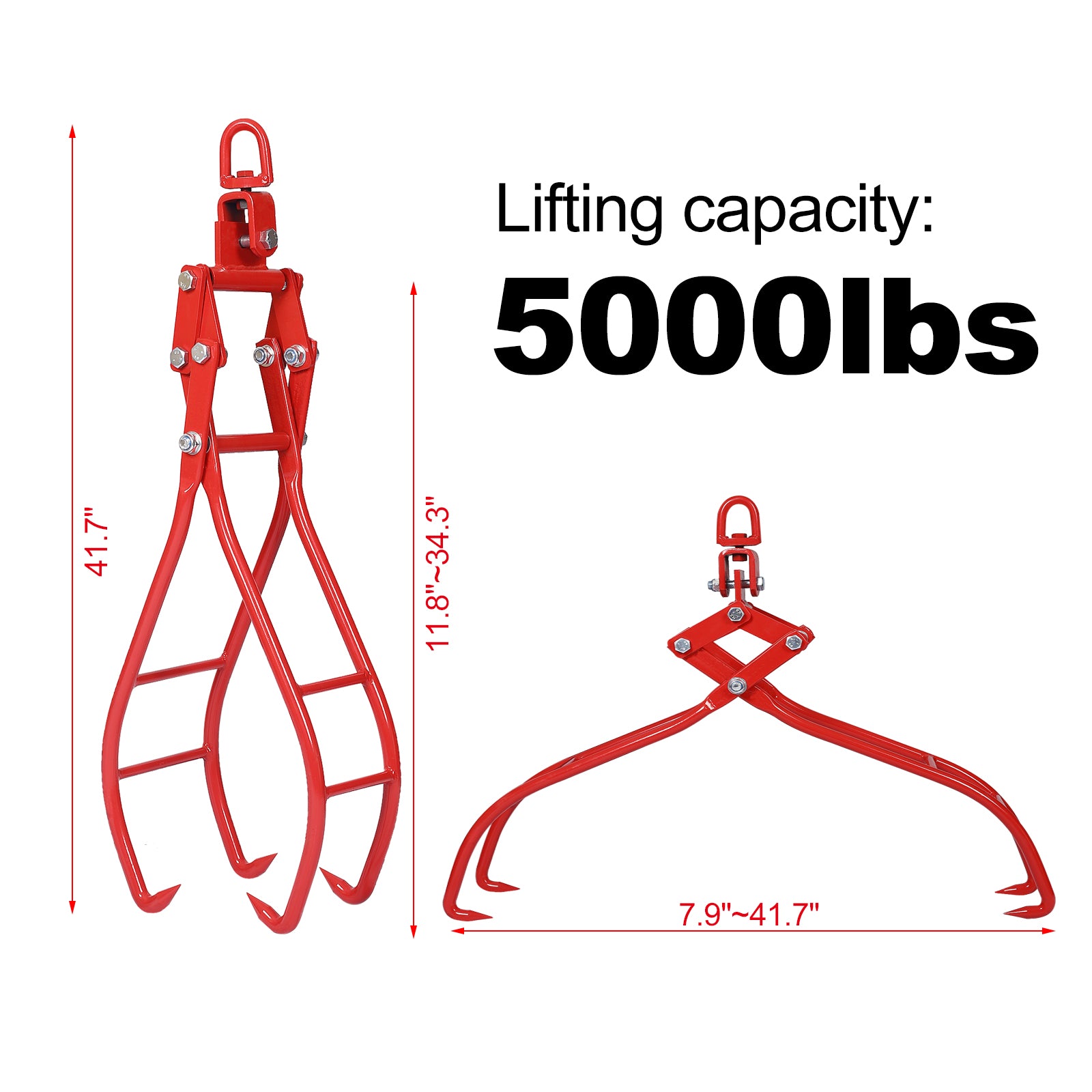 4 Claw Timber Log Lifting Logging Tongs Grabber Tong 36" Red Carbon Steel