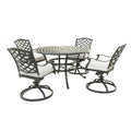 Aluminum 5 Piece Round Dining Set With 4 Swivel Rockers, Cast Silver Brown Ivory Polyester Aluminum