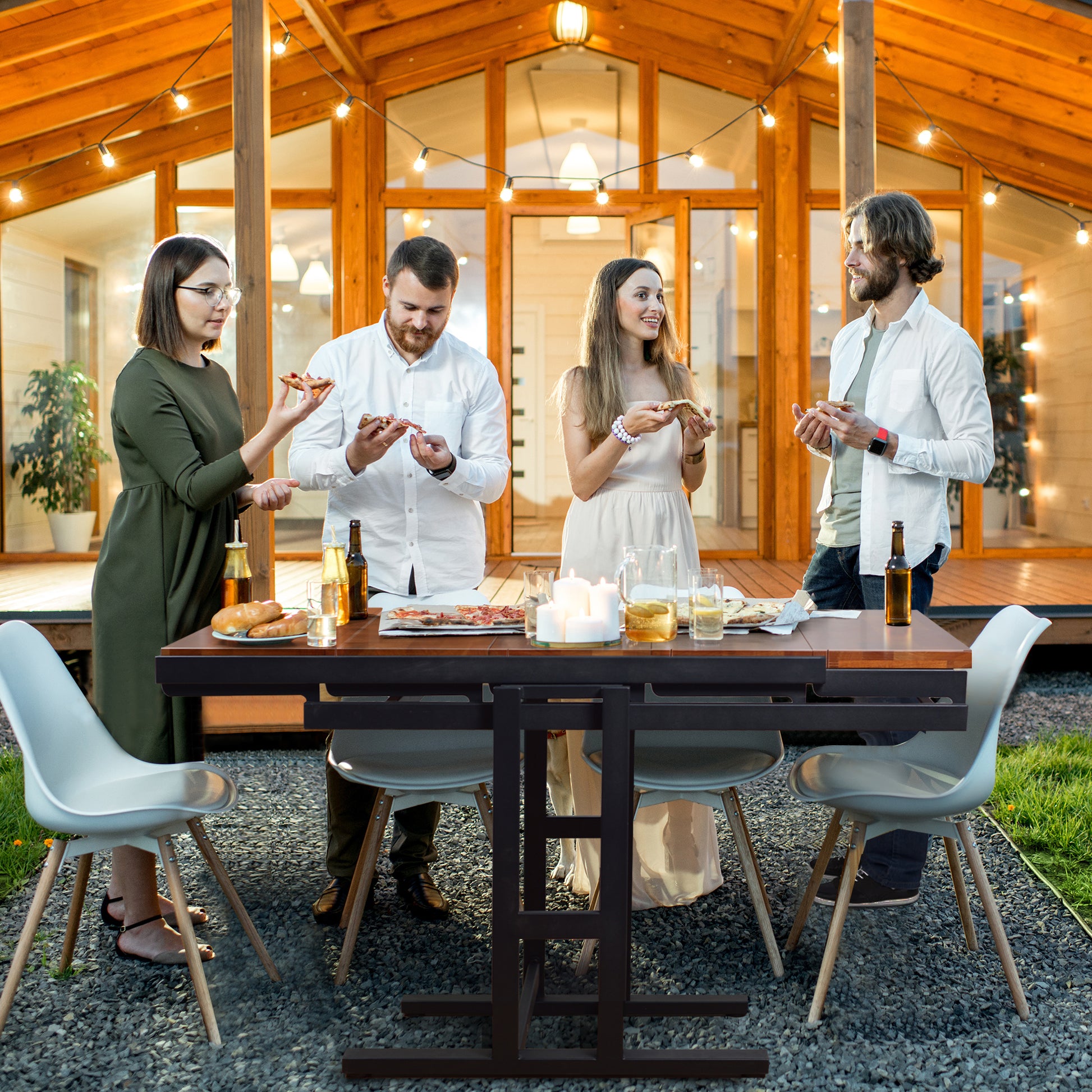 Medium Size Rubber Wood Multifunction Convertible Dining Table,Transition Dining Table And Shelf For Home And Kitchen,Free Switch,Space Saving For Any Need ,Wood Color Finish Natural Wood Light