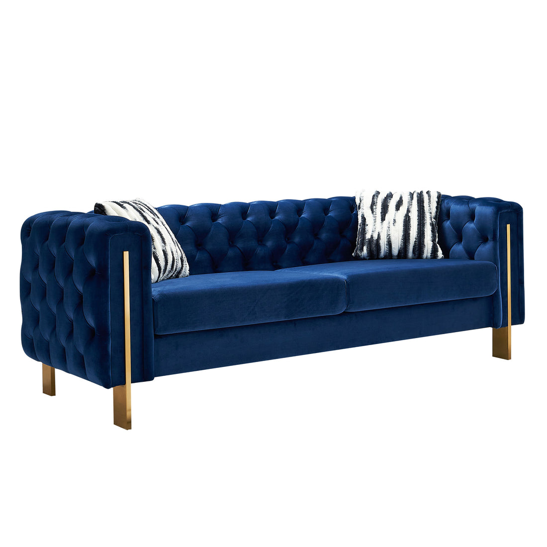 Chesterfield Modern Tufted Velvet Living Room Sofa, 84.25''W Couch,Blue Blue Velvet Wood Primary Living Space Tufted Back Modern Square Arms Foam Velvet 2 Seat