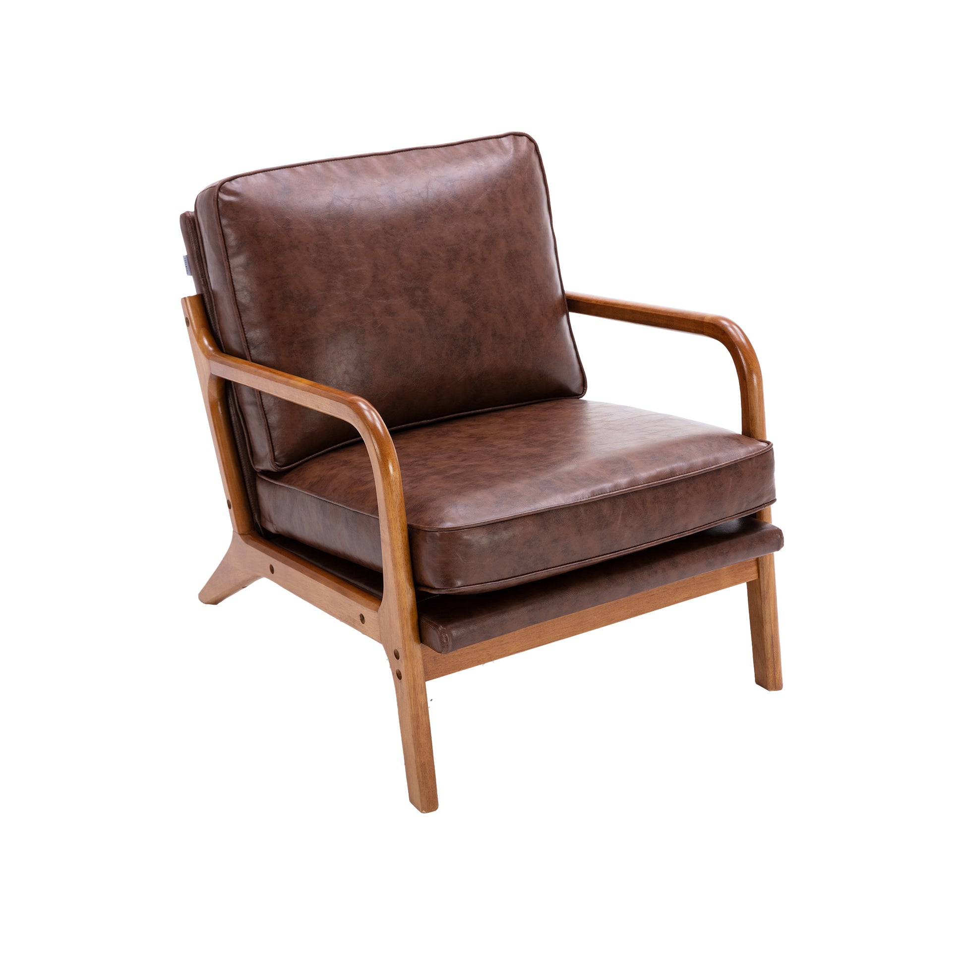 Coolmore Mid Century Modern Accent Chair, Comfy Fabric Living Room Chairs With Solid Wood Frame, Lounge Reading Armchair, Easy Assembly Brown Pu Brown Primary Living Space Foam Pu