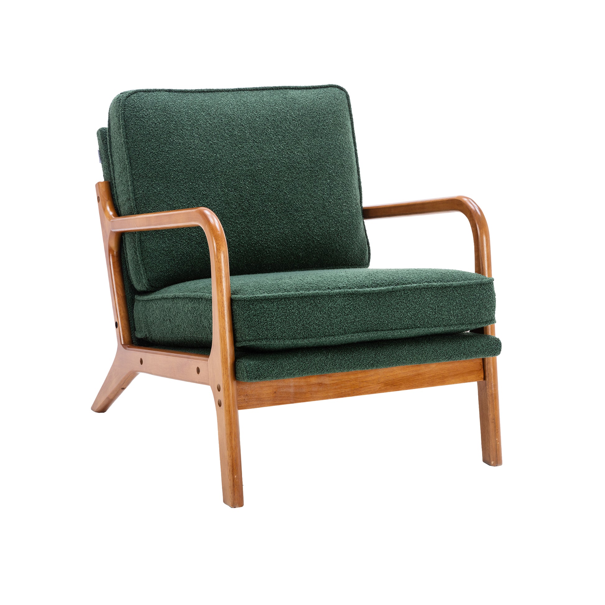 Coolmore Mid Century Modern Accent Chair, Comfy Fabric Living Room Chairs With Solid Wood Frame, Lounge Reading Armchair, Easy Assembly Emerald Emerald Primary Living Space Foam Boucle