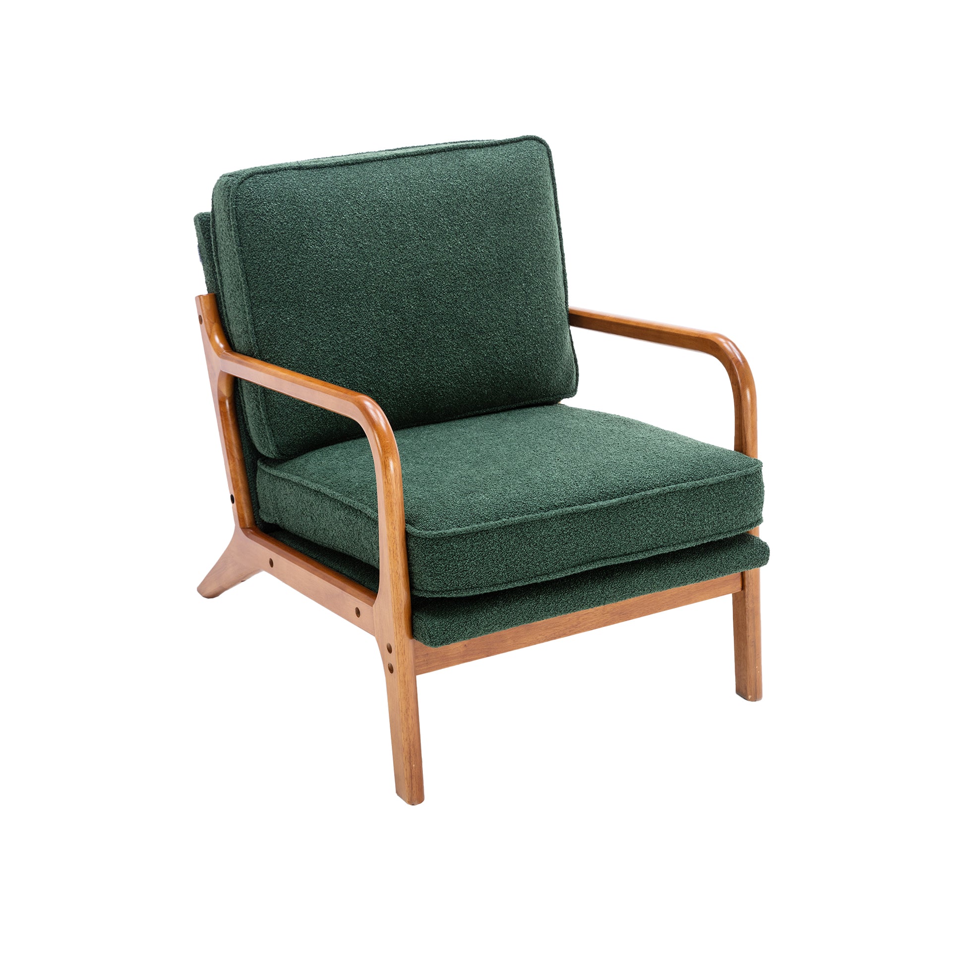 Coolmore Mid Century Modern Accent Chair, Comfy Fabric Living Room Chairs With Solid Wood Frame, Lounge Reading Armchair, Easy Assembly Emerald Emerald Primary Living Space Foam Boucle