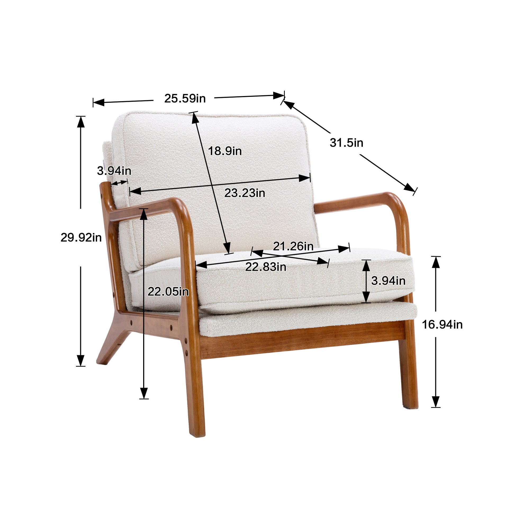 Coolmore Mid Century Modern Accent Chair, Comfy Fabric Living Room Chairs With Solid Wood Frame, Lounge Reading Armchair, Easy Assembly Beige Beige Primary Living Space Foam Boucle