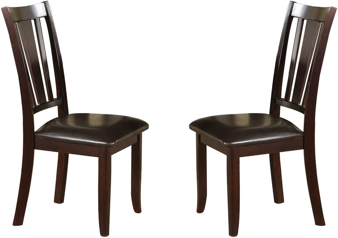 Simple Contemporary Set Of 2 Side Chairs Brown Finish Dining Seating Cushion Chair Unique Design Kitchen Dining Room Faux Leather Seat Brown Dining Room Contemporary,Modern Dining Chairs Rubberwood Slat Back Solid Wood