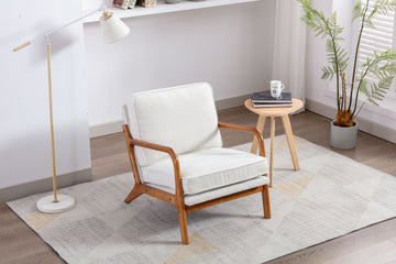Coolmore Mid Century Modern Accent Chair, Comfy Fabric Living Room Chairs With Solid Wood Frame, Lounge Reading Armchair, Easy Assembly Beige Beige Primary Living Space Foam Boucle