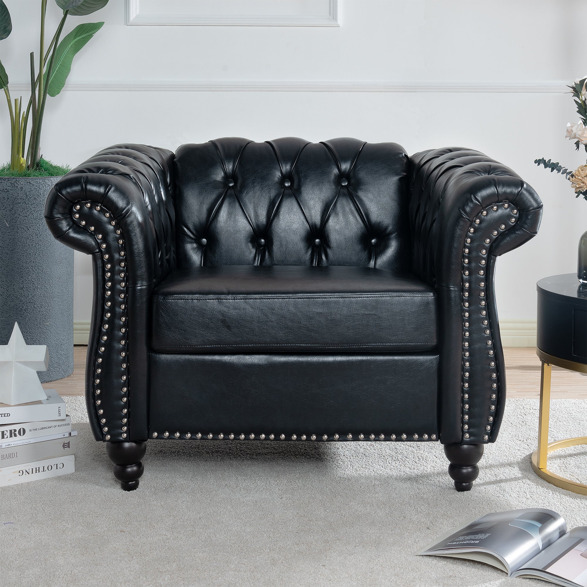 1 Seater Sofa For Living Room Black Pu