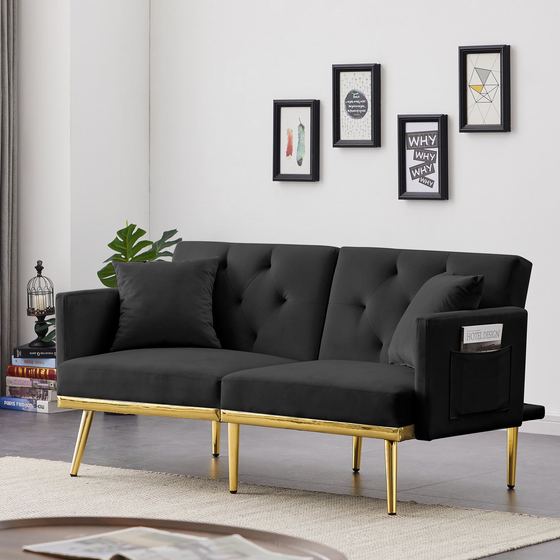 Black Velvet Sofa Bed Black Wood Foam Velvet 2 Seat