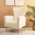 Velvet Accent Chair, Wingback Arm Chair With Gold Legs, Upholstered Single Sofa For Living Room Bedroom, White White Velvet 1 Seat