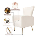 Velvet Accent Chair, Wingback Arm Chair With Gold Legs, Upholstered Single Sofa For Living Room Bedroom, White White Velvet 1 Seat