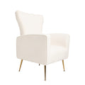Velvet Accent Chair, Wingback Arm Chair With Gold Legs, Upholstered Single Sofa For Living Room Bedroom, White White Velvet 1 Seat