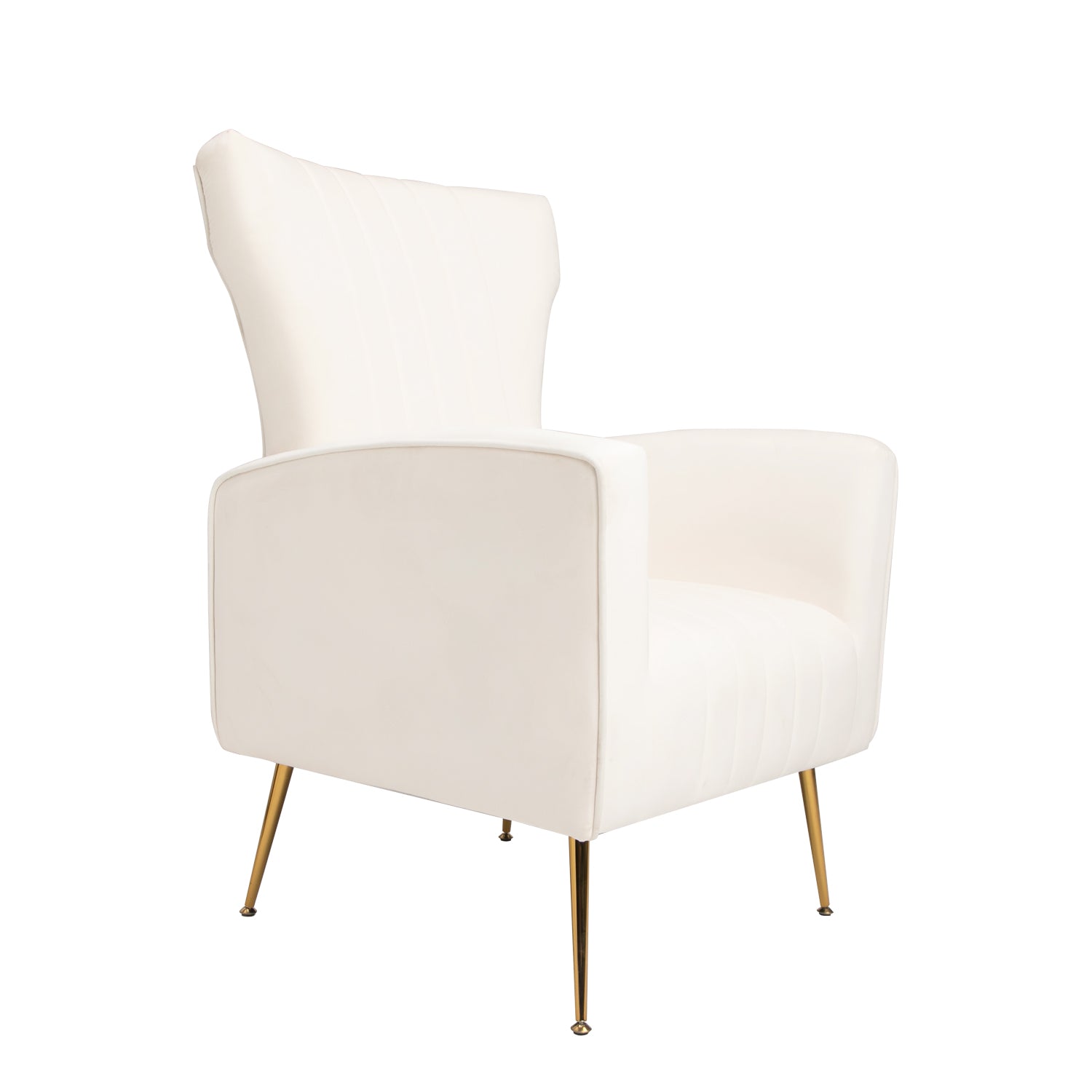 Velvet Accent Chair, Wingback Arm Chair With Gold Legs, Upholstered Single Sofa For Living Room Bedroom, White White Velvet 1 Seat