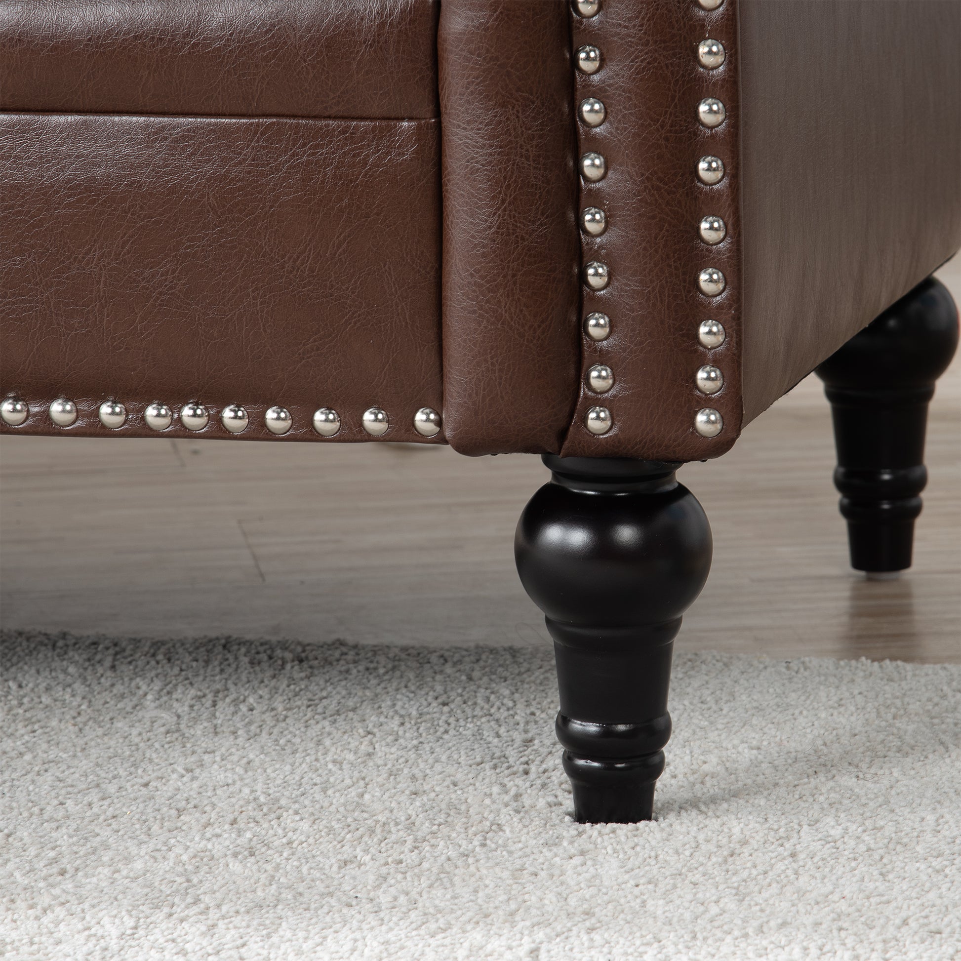 83.66 Inch Width Traditional Square Arm Removable Cushion 3 Seater Sofa Dark Brown Pu Pu