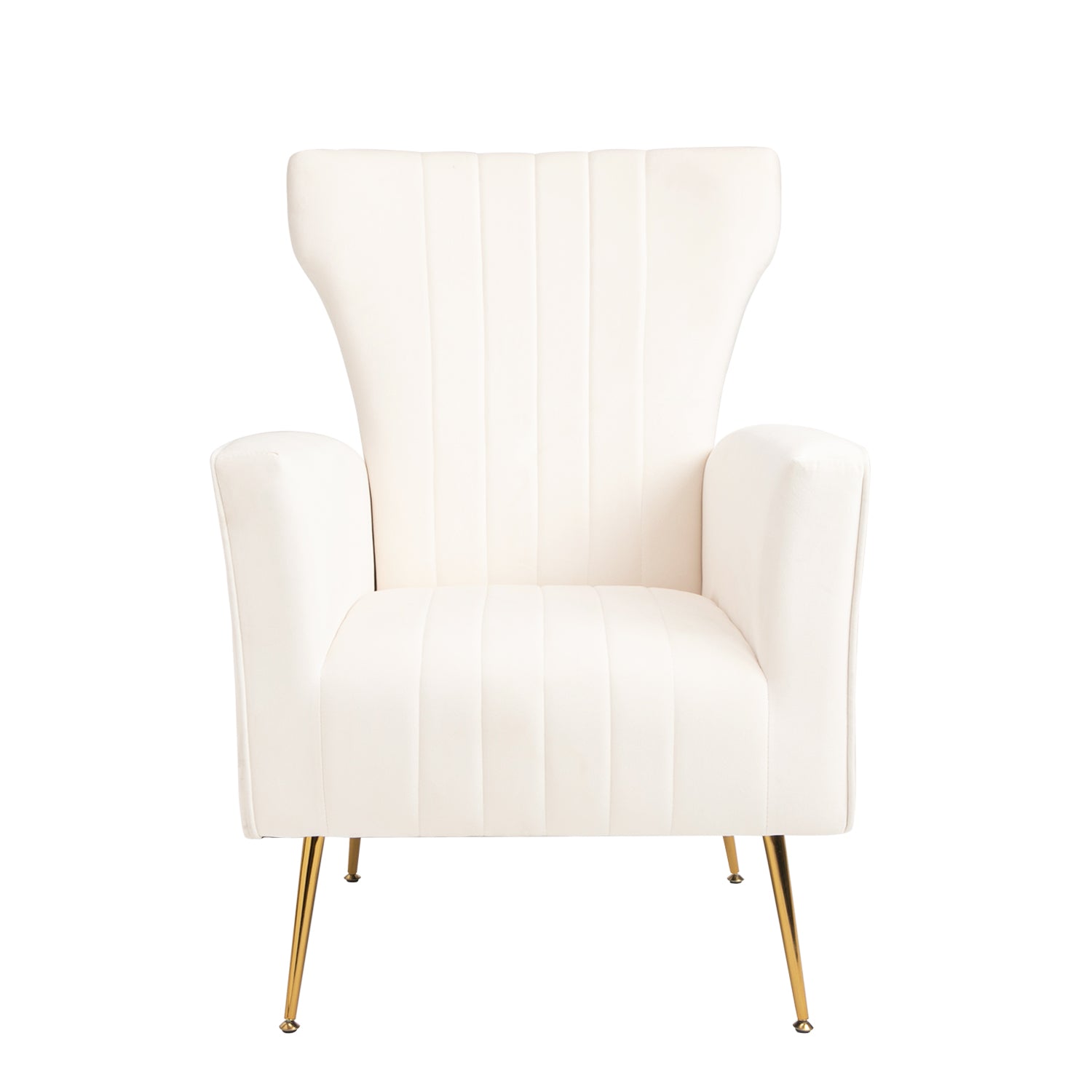Velvet Accent Chair, Wingback Arm Chair With Gold Legs, Upholstered Single Sofa For Living Room Bedroom, White White Velvet 1 Seat