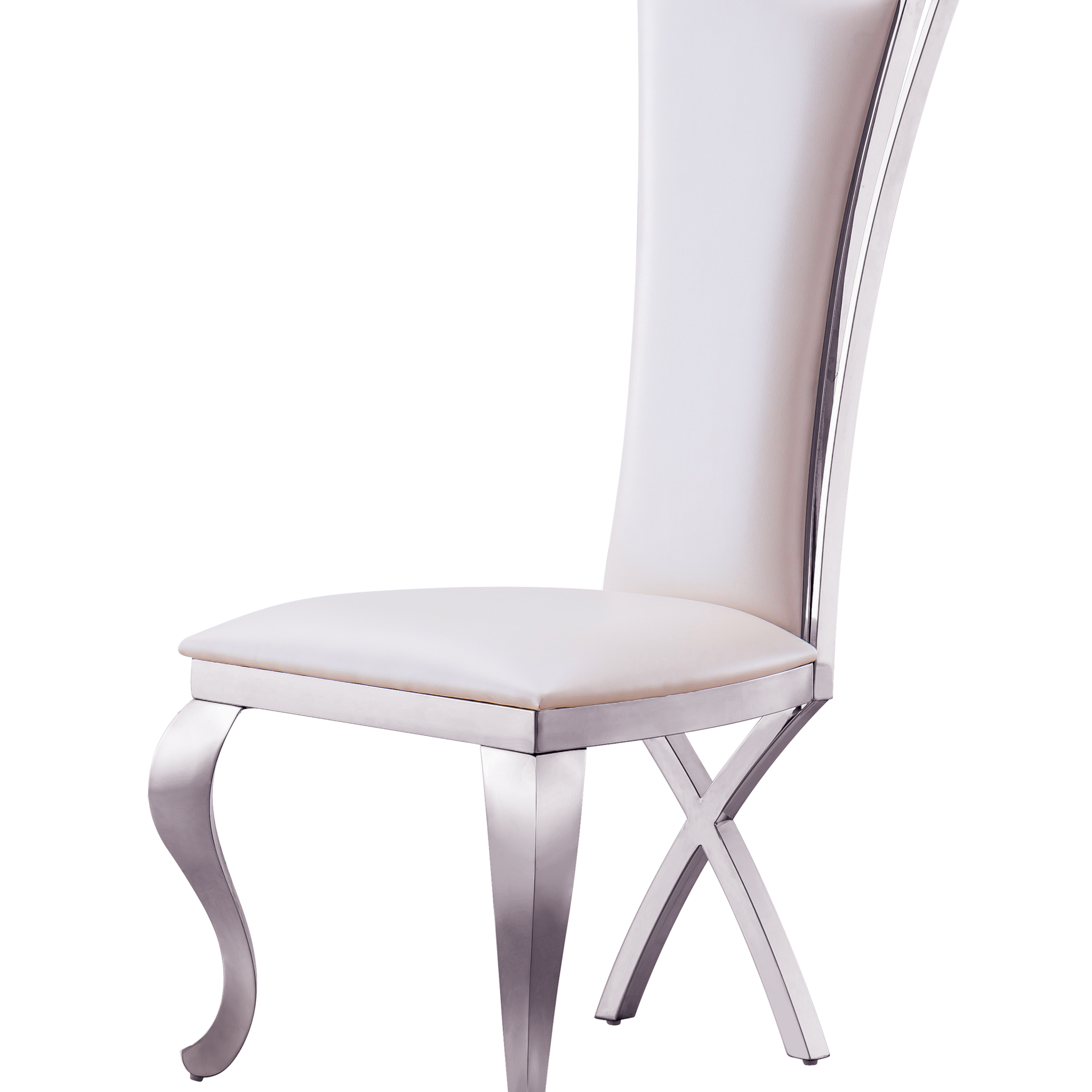 Unique Design Backrest Dining Chair With Stainless Steel Legs Set Of 2 White Leather