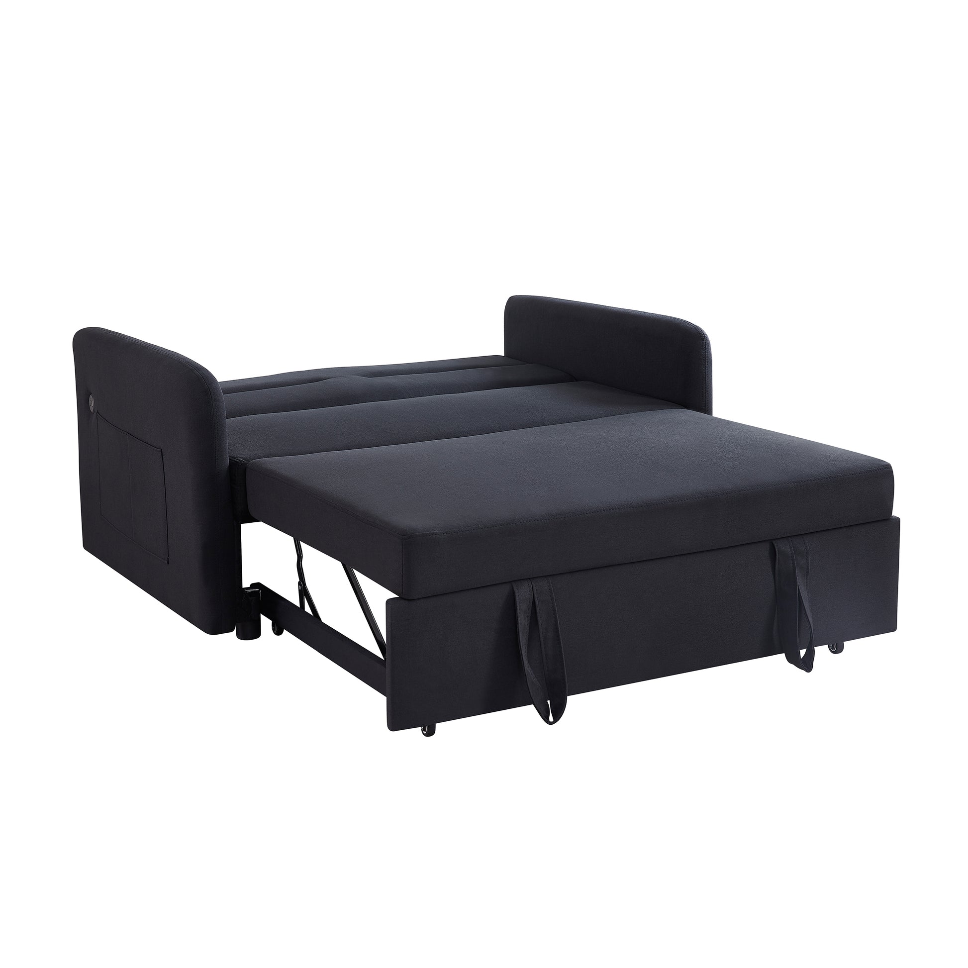 Twins Sofa Bed Black Fabric Black Foam Fabric